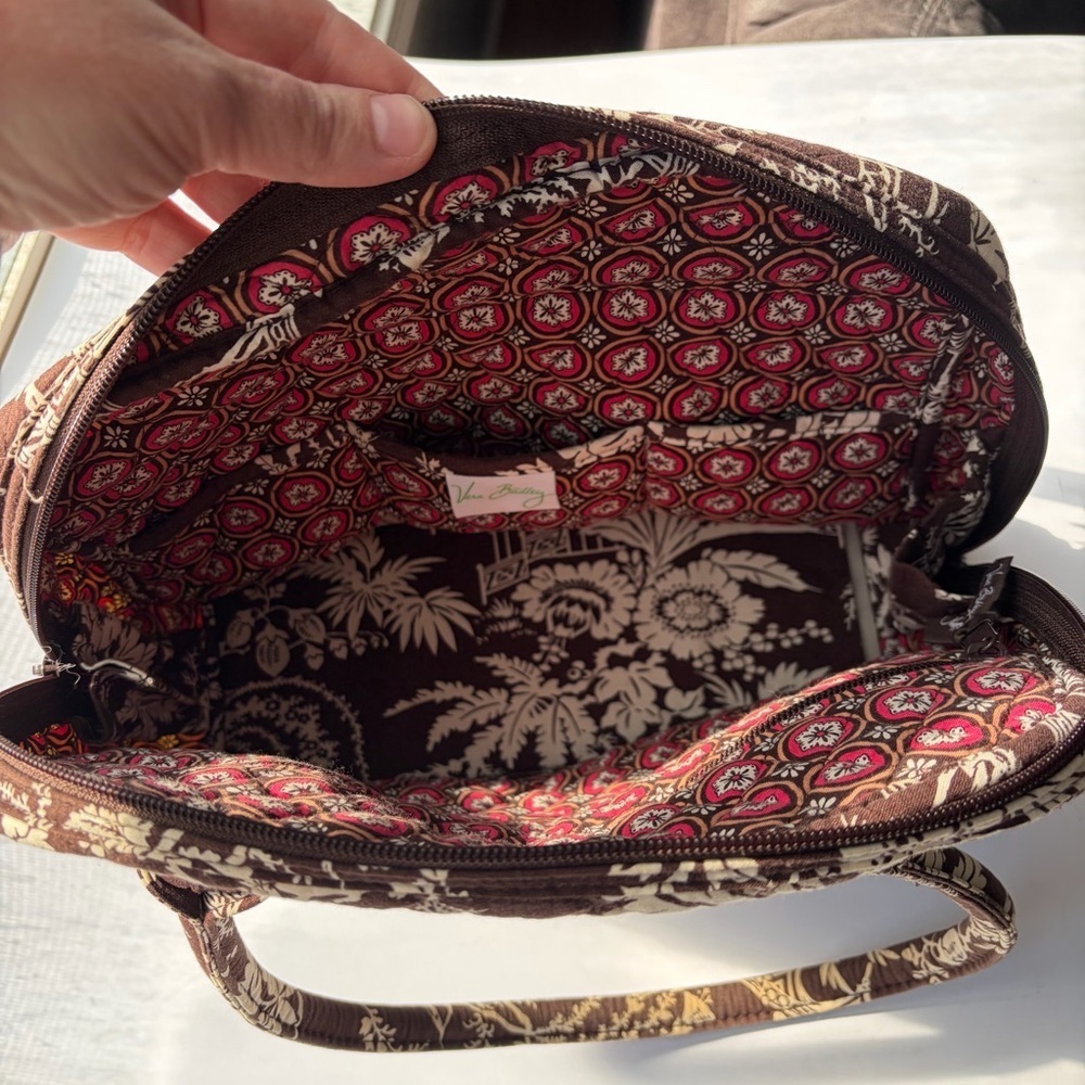 Vera Bradley Quilted Small Duffel Weekender Brown Floral Zip Top - Picture 3 of 10